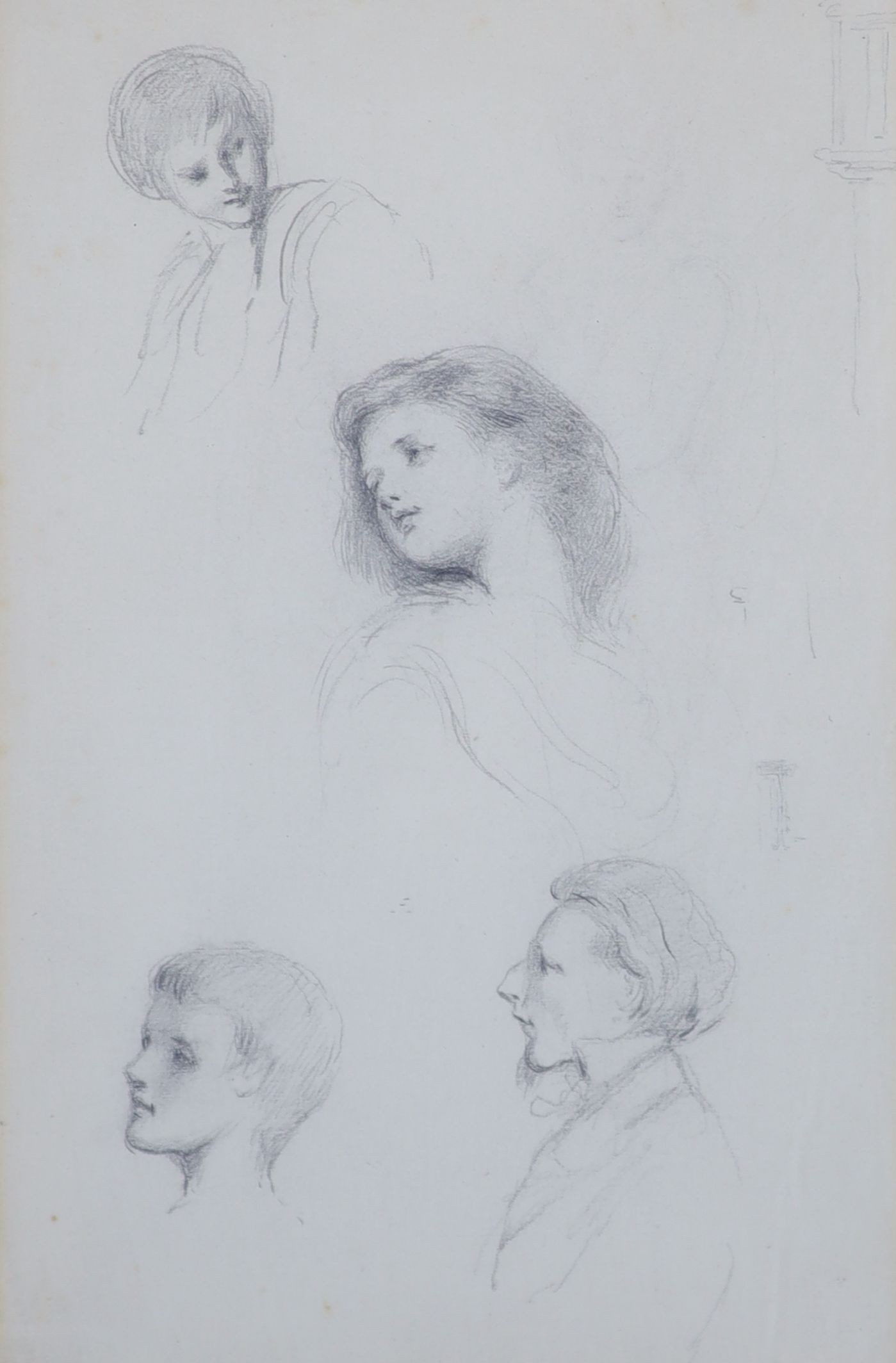 Attributed to Joseph Clark (1834-1926), two pencil drawings, Head and figure studies, largest 26 x 20cm